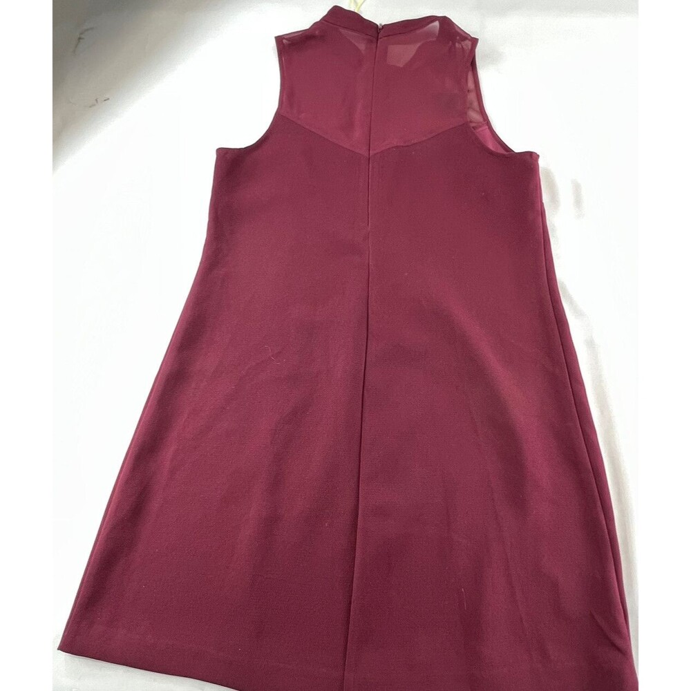 BCBGeneration Women Small Burgandy Front Pleat Sleeveless Sheer Top A-Line Dress